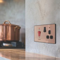 British General Evolve 45A 2-Gang 2-Pole Cooker Switch & 13A DP Switched Socket Copper with LED with Black Inserts
