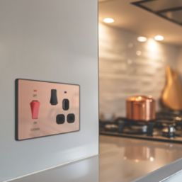 British General Evolve 45A 2-Gang 2-Pole Cooker Switch & 13A DP Switched Socket Copper with LED with Black Inserts