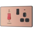 British General Evolve 45A 2-Gang 2-Pole Cooker Switch & 13A DP Switched Socket Copper with LED with Black Inserts