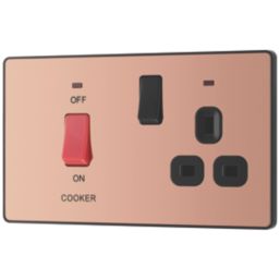British General Evolve 45A 2-Gang 2-Pole Cooker Switch & 13A DP Switched Socket Copper with LED with Black Inserts