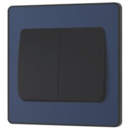 British General Evolve 20A 16AX 2-Gang 2-Way Wide Rocker Light Switch  Blue with Black Inserts