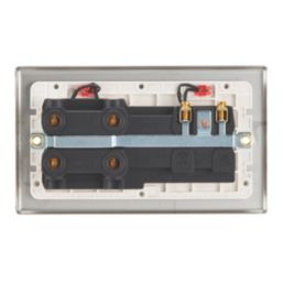 Contactum iConic 45A 2-Gang DP Cooker Switch & 13A DP Switched Socket Brushed Steel with Neon with White Inserts