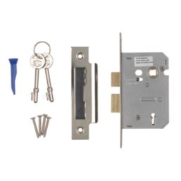Smith & Locke Fire Rated  3 Lever Nickel-Plated Mortice Sashlock 65mm Case - 44mm Backset