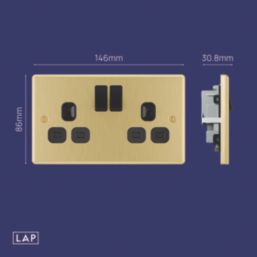 LAP  13A 2-Gang DP Switched Switched Socket Satin Brass  with Black Inserts