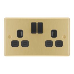 LAP  13A 2-Gang DP Switched Switched Socket Satin Brass  with Black Inserts