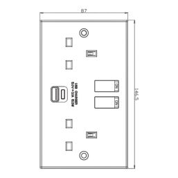 Essentials  13A 2-Gang 2-Pole Switched Socket + 3.1A 15W 2-Outlet Type A & C USB Charger White with White Inserts