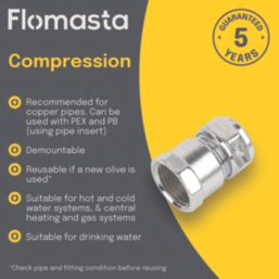 Flomasta  Brass Compression Adapting Female Coupler 15mm x 1/2"