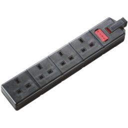 Masterplug 13A 4-Gang Unfused Rewireable Fused Socket with Neon Black