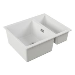 Carysil EN50REV-WH 1.5 Bowl Granite Composite Kitchen Sink White Reversible 555mm x 218mm