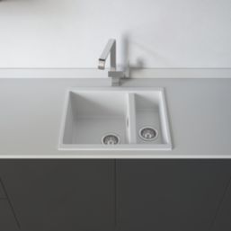 Carysil EN50REV-WH 1.5 Bowl Granite Composite Kitchen Sink White Reversible 555mm x 218mm