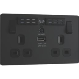 British General Evolve 13A 2-Gang SP Switched Double Socket With WiFi Extender + 2.1A 10.5W 1-Outlet Type A USB Charger Matt Black with Black Inserts