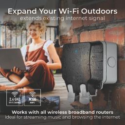British General  IP66 13A 2-Gang SP Weatherproof Outdoor Switched Wi-Fi Extender Socket