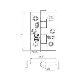 Smith & Locke  Polished Chrome Grade 7 Fire Rated Ball Bearing Door Hinges 76mm x 51mm 2 Pack