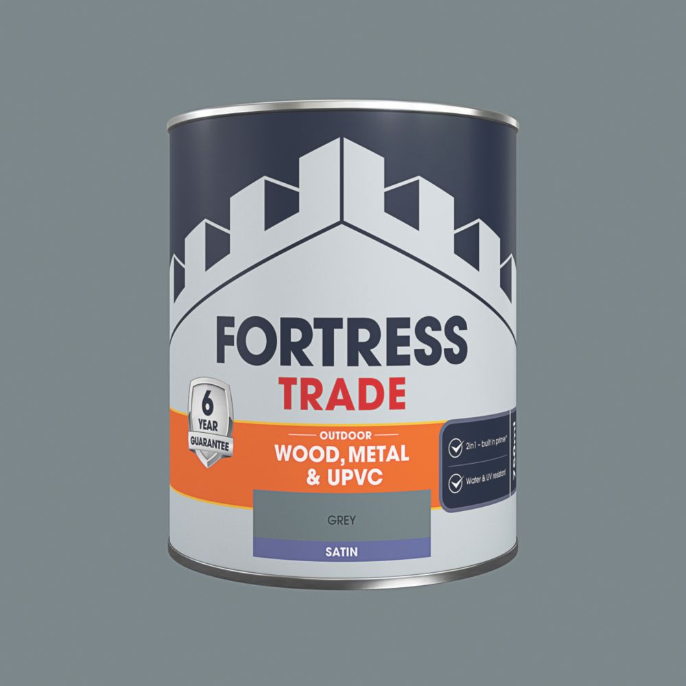 Fortress Trade 750ml Grey Satin Emulsion Multi Surface Paint Screwfix