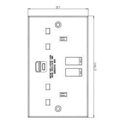 Essentials  13A 2-Gang 2-Pole Switched Metal Clad Socket + 3A 30W 2-Outlet Type A & C USB Charger with White Inserts
