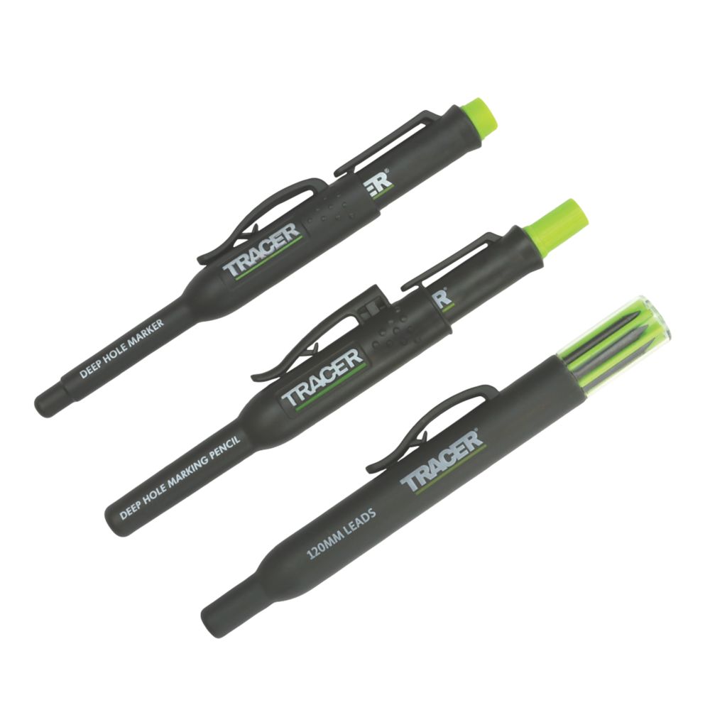 TRACER All Purpose Deep Hole Construction Marker Kit 3 Piece Set Screwfix