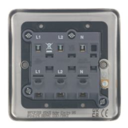Hager Sollysta WRPS3PIBSB 10A 1-Gang 3-Pole Isolator Switch Brushed Steel  with Black Inserts