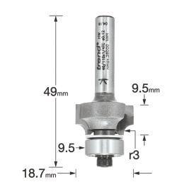 Trend 46/118X1/4TC 1/4" 0° Rounding-Over Bearing Guided Ovolo Cutter 18.7mm x 9.5mm