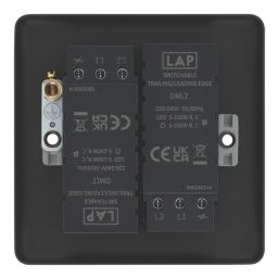 LAP  2-Gang 2-Way LED Dimmer Switch  Matt Black with Colour-Matched Inserts