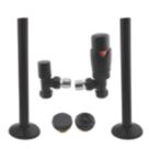 ETAL Danva 15mm x 1/2" Satin Black Angled & L/S Modern Thermostatic Radiator Valve & Lockshield