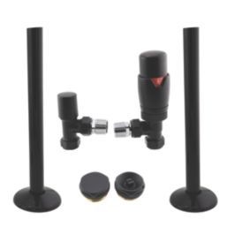 ETAL Danva 15mm x 1/2" Satin Black Angled & L/S Modern Thermostatic Radiator Valve & Lockshield