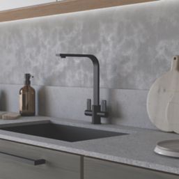 ETAL Stroud Twin Lever Kitchen Mixer Tap Matt Black