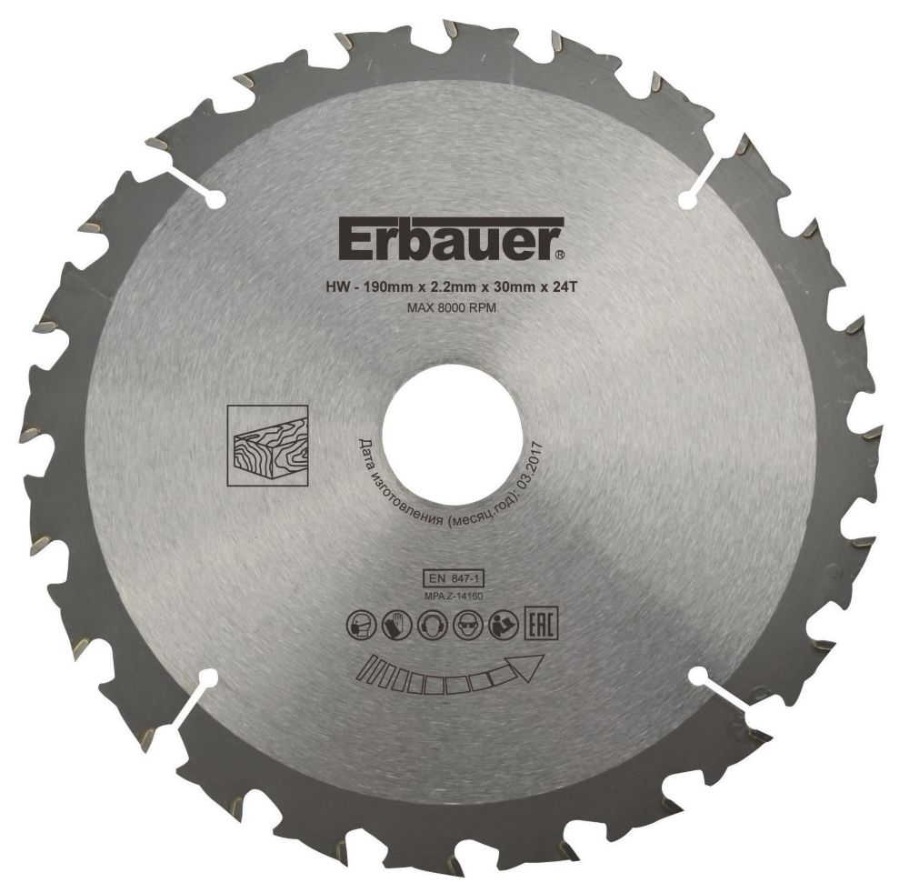 Erbauer Wood TCT Saw Blade 190mm x 30mm 24T Screwfix
