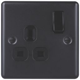 British General  Black 13A 1-Gang DP Switched Metal Clad Socket  with Colour-Matched Inserts