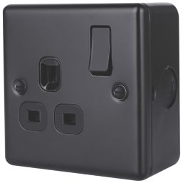 British General  Black 13A 1-Gang DP Switched Metal Clad Socket  with Colour-Matched Inserts