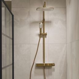 Triton  Rear-Fed Exposed Brushed Brass Thermostatic Mixer Diverter Shower