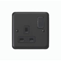 MK Contoura 13A 1-Gang DP Switched Plug Socket Black  with Colour-Matched Inserts