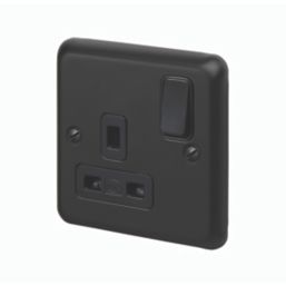 MK Contoura 13A 1-Gang DP Switched Plug Socket Black  with Colour-Matched Inserts