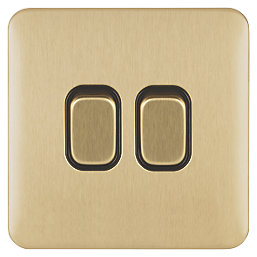 Schneider Electric Lisse Deco 10AX 2-Gang 2-Way Light Switch  Satin Brass with Black Inserts