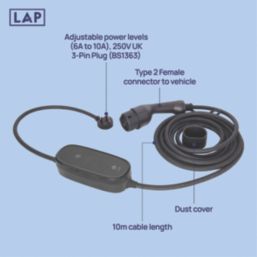 LAP 10A 2.3kW  Mode 2 Type 2 Plug Portable Electric Vehicle Charger 10m