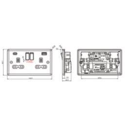 Knightsbridge  13A 2-Gang SP Switched Socket + 4.0A 20W 2-Outlet Type A & C USB Charger Polished Chrome with Grey Inserts