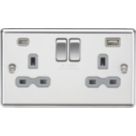 Knightsbridge  13A 2-Gang SP Switched Socket + 4.0A 20W 2-Outlet Type A & C USB Charger Polished Chrome with Grey Inserts