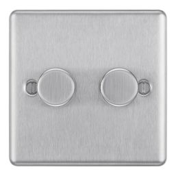 LAP  2-Gang 2-Way LED Dimmer Switch  Brushed Steel with Colour-Matched Inserts