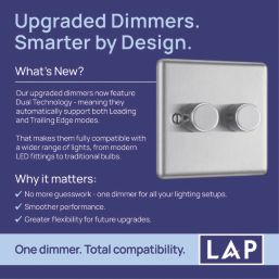 LAP  2-Gang 2-Way LED Dimmer Switch  Brushed Steel with Colour-Matched Inserts