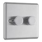 LAP  2-Gang 2-Way LED Dimmer Switch  Brushed Steel with Colour-Matched Inserts