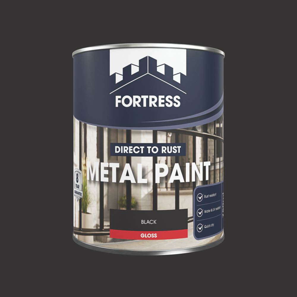 Fortress 750ml Black Gloss Metal Paint Screwfix