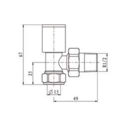 ETAL Rise 15mm x 1/2" Chrome Angled Designer Manual Radiator Valve Head & Body  2 Pack