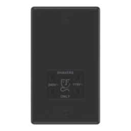 LAP  2-Gang Dual Voltage Shaver Socket 115/240V Matt Black with Black Inserts