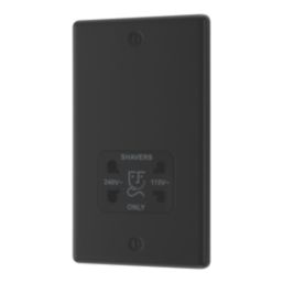 LAP  2-Gang Dual Voltage Shaver Socket 115/240V Matt Black with Black Inserts