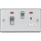Knightsbridge  45A 2-Gang DP Cooker Switch & 13A DP Switched Socket Brushed Chrome with LED with White Inserts