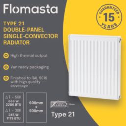 Flomasta 600mm x 500mm 2280BTU White Type 21 Convector Radiator