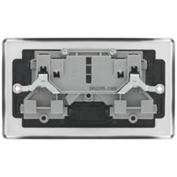 LAP  13A 2-Gang SP Switched Plug Sockets Brushed Stainless Steel  with Black Inserts 5 Pack
