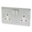 Crabtree Platinum 13A 2-Gang DP Switched Plug Socket Satin Chrome  with White Inserts