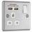 LAP  13A 1-Gang SP Switched Socket + 2.1A 10.5W 2-Outlet Type A USB Charger Brushed Stainless Steel with White Inserts