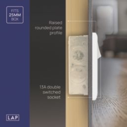 LAP  13A 2-Gang SP Switched Socket + 3.25A 22W 2-Outlet Type C USB Charger White with Colour-Matched Inserts