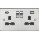 Knightsbridge  13A 2-Gang SP Switched Socket + 4.0A 20W 2-Outlet Type A & C USB Charger Brushed Chrome with Black Inserts